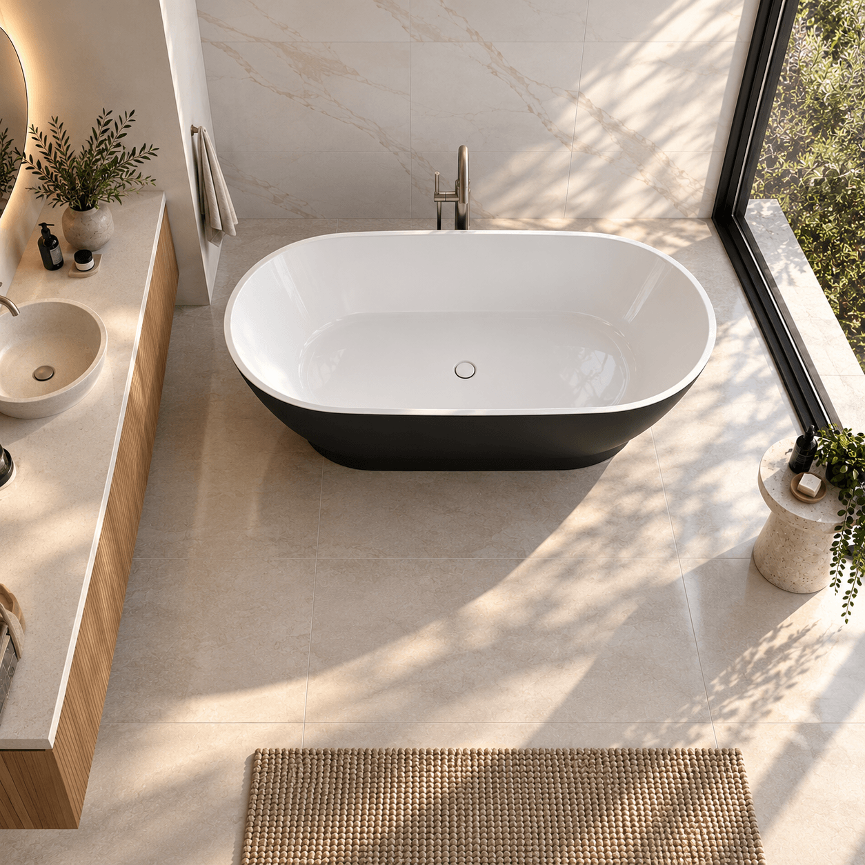 Ovale Polished White / Midnight Stone Freestanding Bath (1595x745x515mm) - Image 3