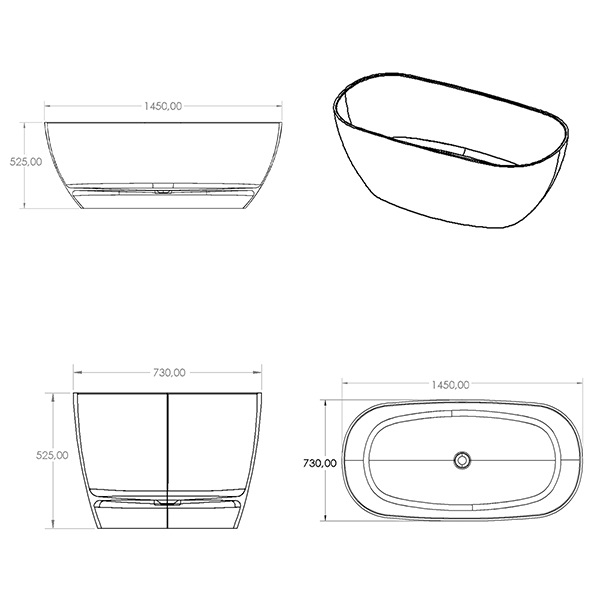 Amor Polished White Stone Freestanding Bath (1450×730×525mm) - Image 3